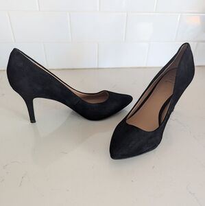 INC black suede closed toe heel